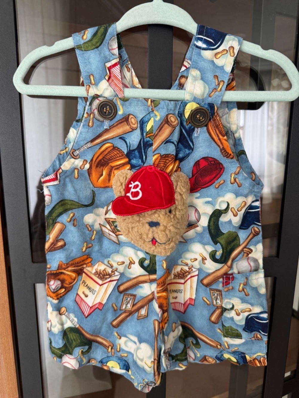 Vintage teddy bear baseball shortall overalls jonjon 3D americana romper baby
